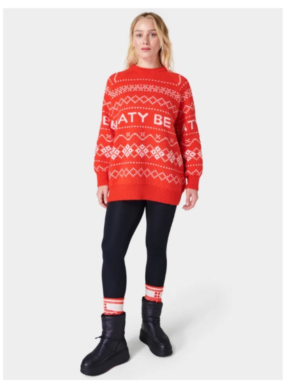 Sweaty Betty Snow Fairisle Cozy Oversized Crewneck Winter Sweater Size 8